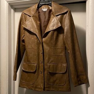 Vintage Tan Faux Leather Women's Blazer
